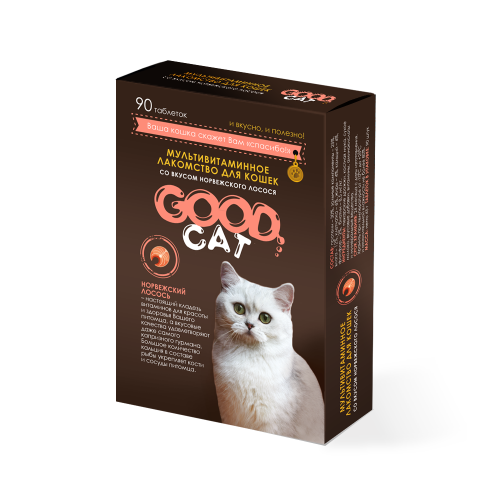 GOOD CAT Мультивитаминное лакомcтво для Кошек со вкусом НОРВЕЖСКОГО ЛОСОСЯ 90 таб.
