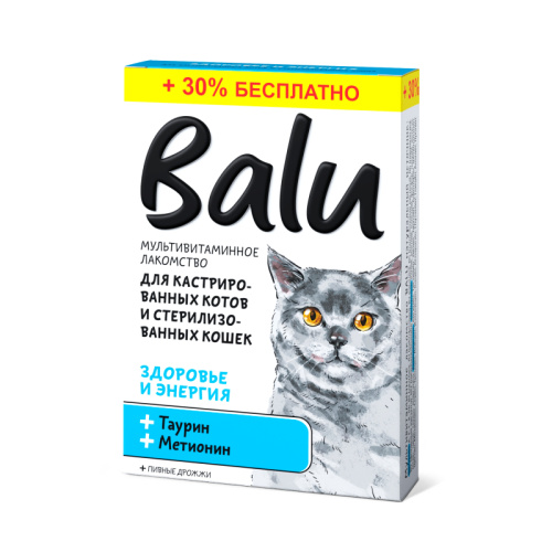 228004021 Лакомство мультивитаминное BALU для кастрированных котов и кошек  Здоровье и энергия 130т