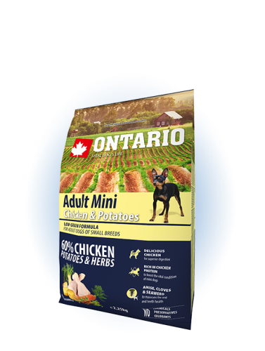 Ontario Adult Mini Chicken & Potatoes Сухой корм для взрослых собак мелких пород, с курицей и картофелем, 2.25 кг.
