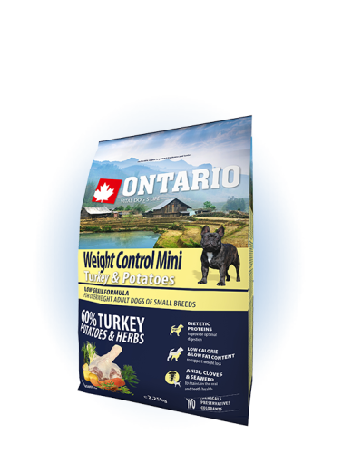 Ontario Mini Weight Control Turkey&Potatoes Сухой корм для взрослых собак мелких пород, с индейкой и картофелем, 2.25 кг.