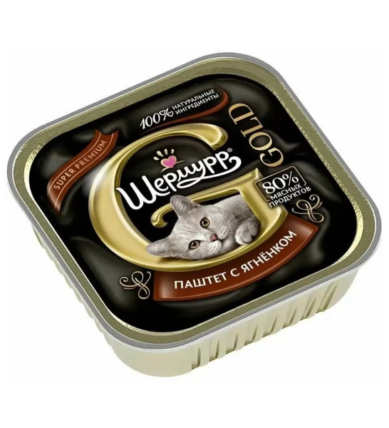 ШЕРМУРР GOLD Корм консервированный для взрослых кошек "Сочные кусочки с ягненком в желе,100гр (16шт)