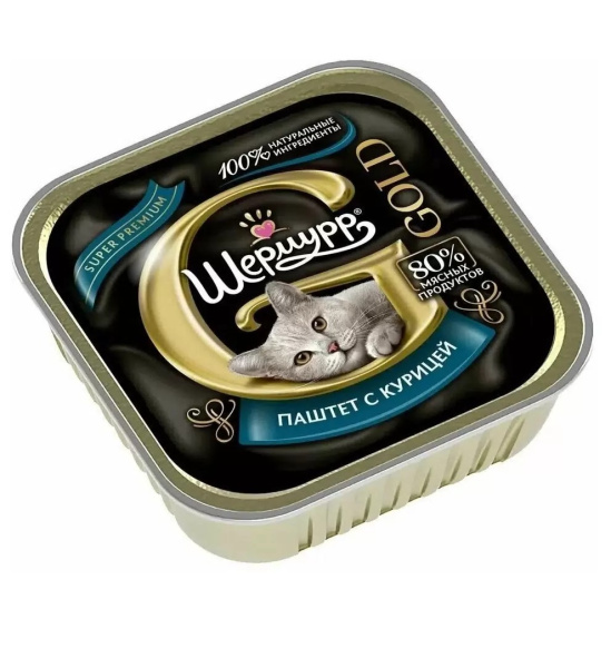 ШЕРМУРР GOLD Корм консервированный для взрослых кошек "Сочные кусочки с курицей в желе,100гр 16шт/уп