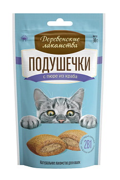 207798 "Деревенские лакомства" для кошек, подушечки с пюре из краба, 30 г.